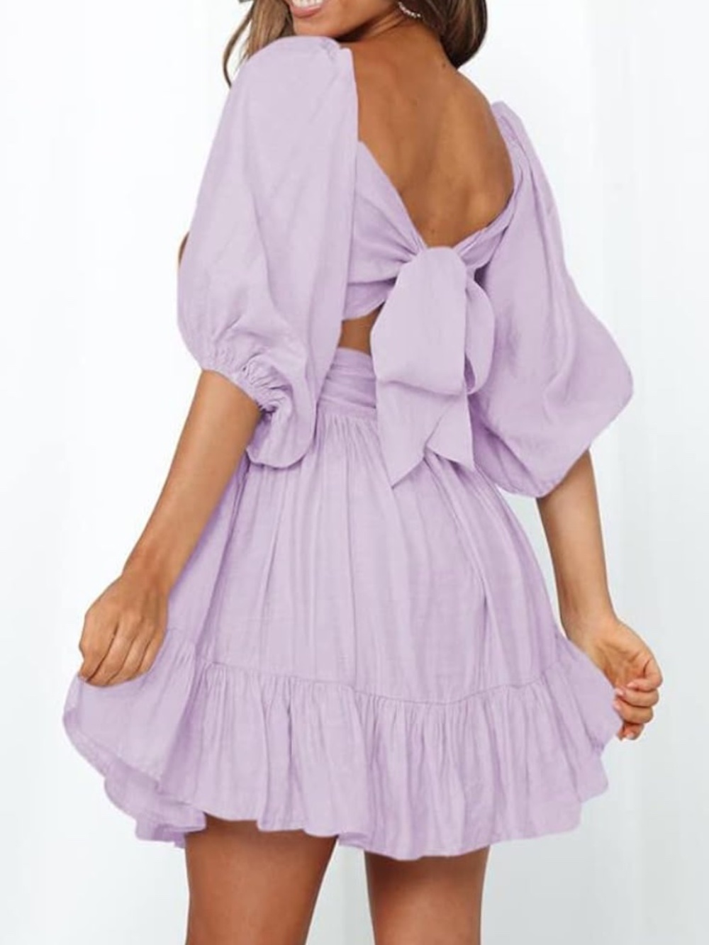 Lavender Puff Sleeve Mini Dress | Square Neck | Flowy Fit | Size Small / NWT - Picture 2 of 6